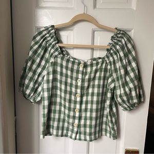 Madewell green gingham puff sleeve shirt